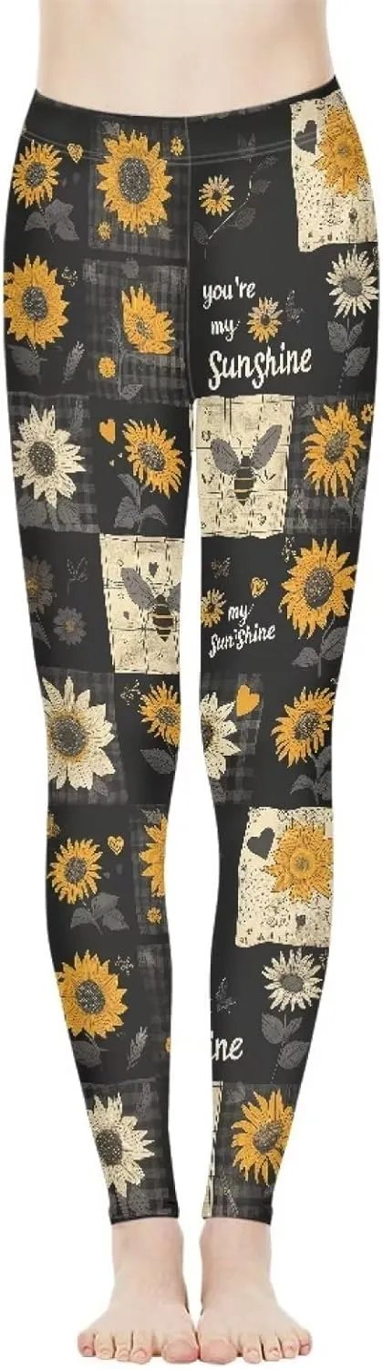 Bulopur Sunflowers Daisy Flower Yoga Pants for Women, Workout Leggings Stretch Yoga Pants Full Length