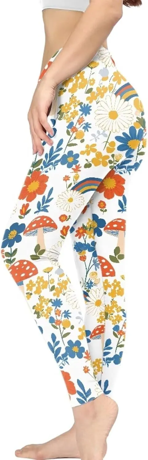 Bulopur Sunflowers Daisy Flower Yoga Pants for Women, Workout Leggings Stretch Yoga Pants Full Length