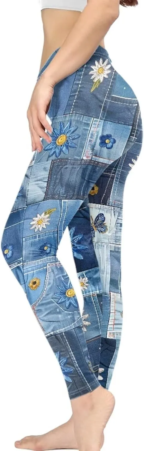 Bulopur Sunflowers Daisy Flower Yoga Pants for Women, Workout Leggings Stretch Yoga Pants Full Length