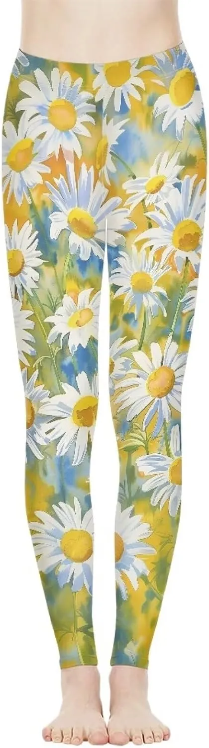 Bulopur Sunflowers Daisy Flower Yoga Pants for Women, Workout Leggings Stretch Yoga Pants Full Length