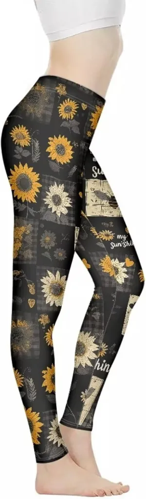 Bulopur Sunflowers Daisy Flower Yoga Pants for Women, Workout Leggings Stretch Yoga Pants Full Length