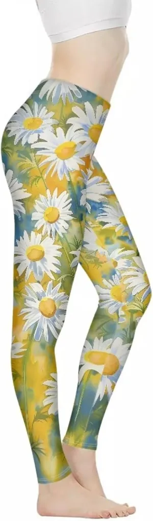 Bulopur Sunflowers Daisy Flower Yoga Pants for Women, Workout Leggings Stretch Yoga Pants Full Length