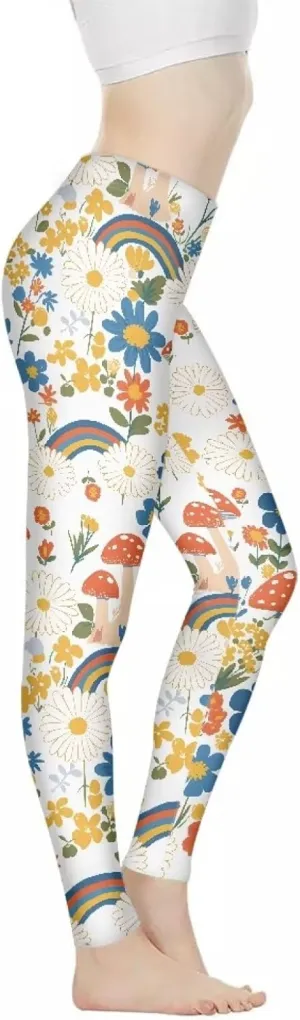 Bulopur Sunflowers Daisy Flower Yoga Pants for Women, Workout Leggings Stretch Yoga Pants Full Length