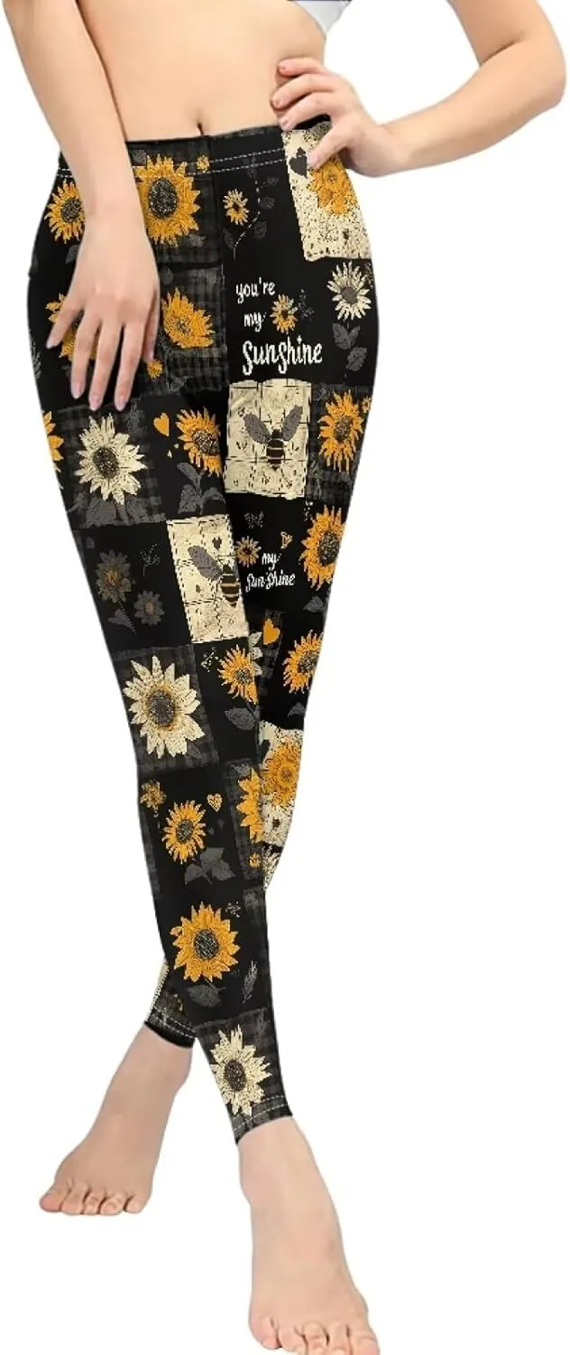 Bulopur Sunflowers Daisy Flower Yoga Pants for Women, Workout Leggings Stretch Yoga Pants Full Length