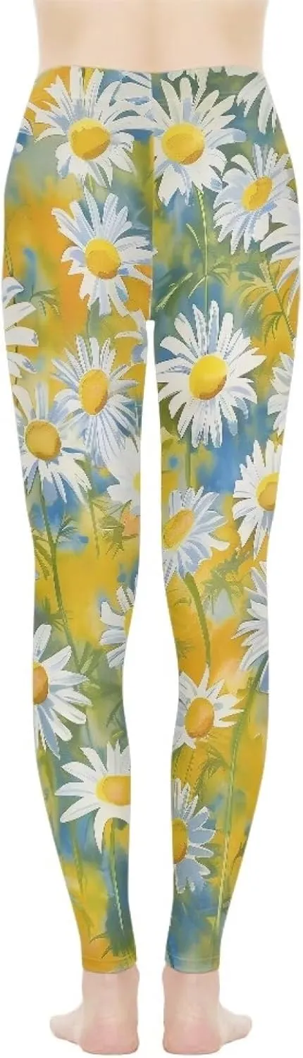 Bulopur Sunflowers Daisy Flower Yoga Pants for Women, Workout Leggings Stretch Yoga Pants Full Length