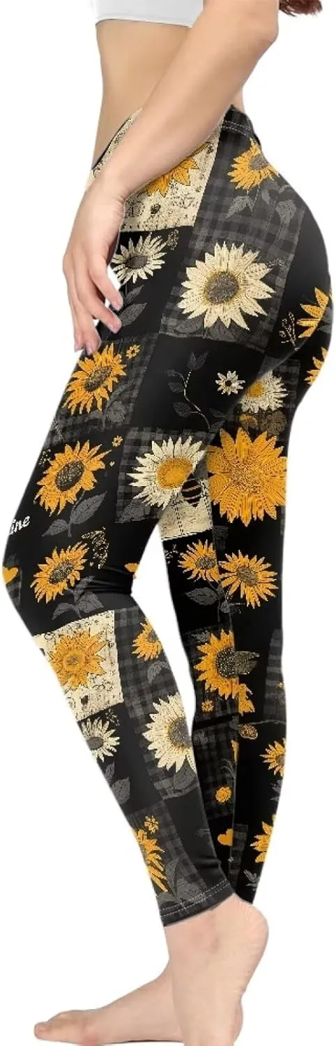 Bulopur Sunflowers Daisy Flower Yoga Pants for Women, Workout Leggings Stretch Yoga Pants Full Length