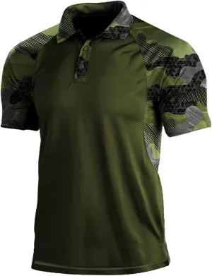 Camo Shirt Men's Muscle V Neck Polo Shirts Short Sleeve Collared Polo Slim Fit Casual Moisture Wicking Golf Shirts