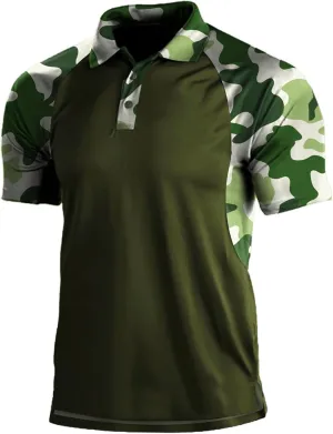 Camo Shirt Men's Muscle V Neck Polo Shirts Short Sleeve Collared Polo Slim Fit Casual Moisture Wicking Golf Shirts