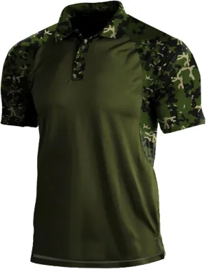Camo Shirt Men's Muscle V Neck Polo Shirts Short Sleeve Collared Polo Slim Fit Casual Moisture Wicking Golf Shirts