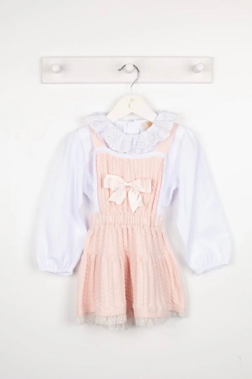 Caramelo Knitted Pink Pinny Dress & Blouse