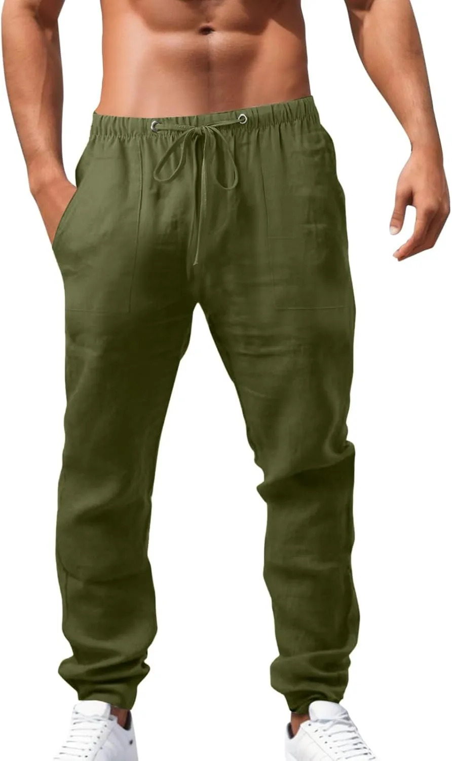 Cargo Work Pant Mens Linen Casual Chino Pants Workout Running Gym Sweatpant with Pockets Relaxed Fit Joggers