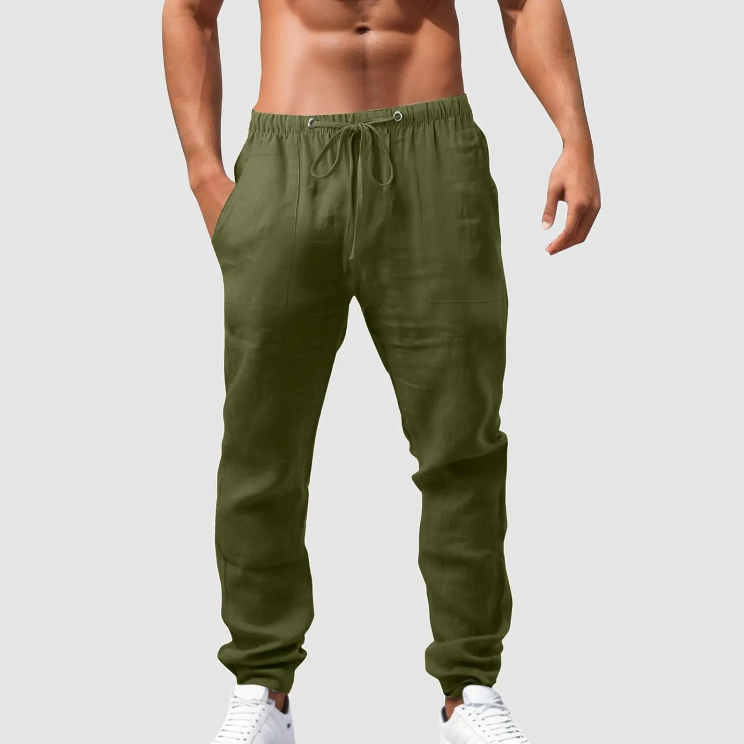 Cargo Work Pant Mens Linen Casual Chino Pants Workout Running Gym Sweatpant with Pockets Relaxed Fit Joggers