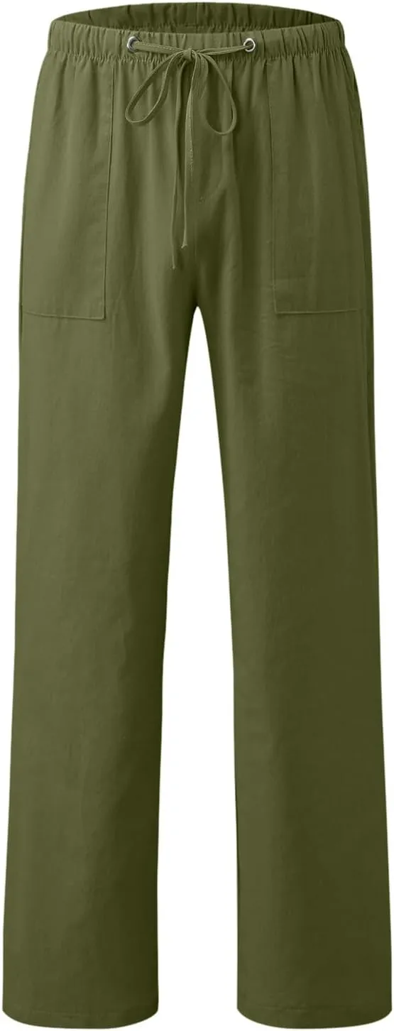 Cargo Work Pant Mens Linen Casual Chino Pants Workout Running Gym Sweatpant with Pockets Relaxed Fit Joggers