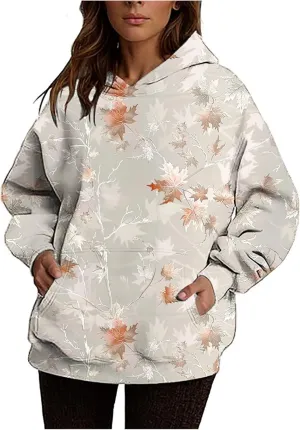 Ceboyel Womens Camo Oversized Hoodies Maple Leaf Hooded Sweatshirt Trendy Cute Hoodie Teen Girls Fashion Clothing 2024