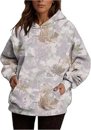 Ceboyel Womens Camo Oversized Hoodies Maple Leaf Hooded Sweatshirt Trendy Cute Hoodie Teen Girls Fashion Clothing 2024