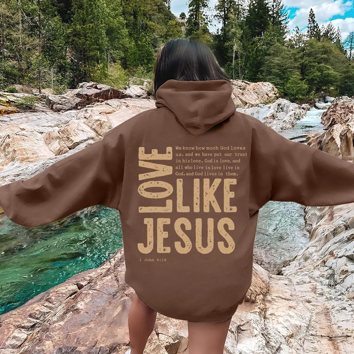Christian Hoodies for Women Love Like Jesus Letter Graphic Oversized Long Sleeve Jesus Faith Y2K Hooded Sweatshirts Pullover