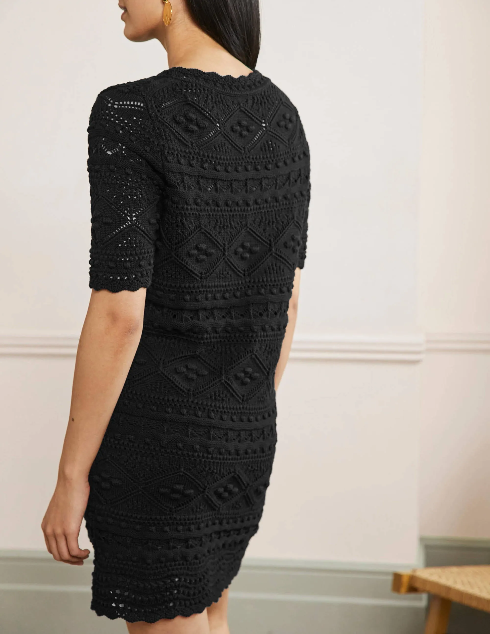 Claudia Textured Knitted Dress-Black