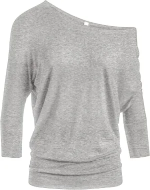 Dolman Tops for Women Off The Shoulder Tops Banded Waistband Shirts 3/4 Sleeves Regular and Plus Size Tops