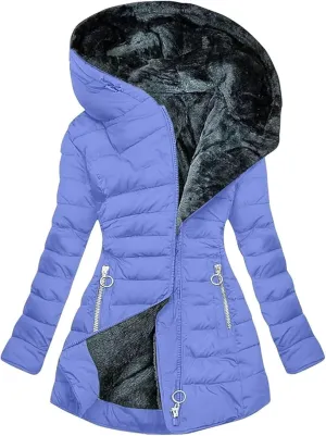 Down Coats Women's Long Zipped Coat Thick Warm Parka Jacket Warm Thick Long Fur Jacket Warm Winter Jacket With Fur Hood Large Size Down Cotton(Blue,3X-Large)