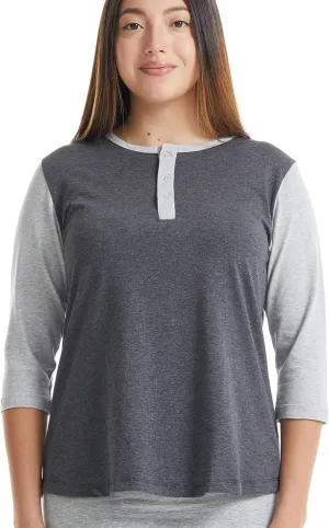 ESTEEZ 3/4 Sleeve Cotton Spandex Casual Henley Tops for Women