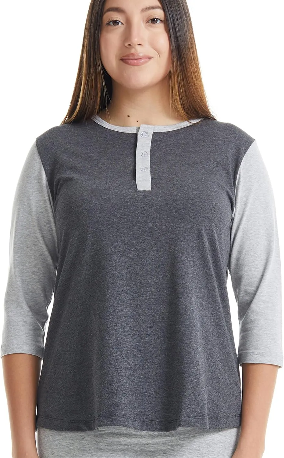 ESTEEZ 3/4 Sleeve Cotton Spandex Casual Henley Tops for Women