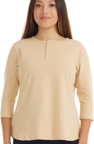 ESTEEZ 3/4 Sleeve Cotton Spandex Casual Henley Tops for Women