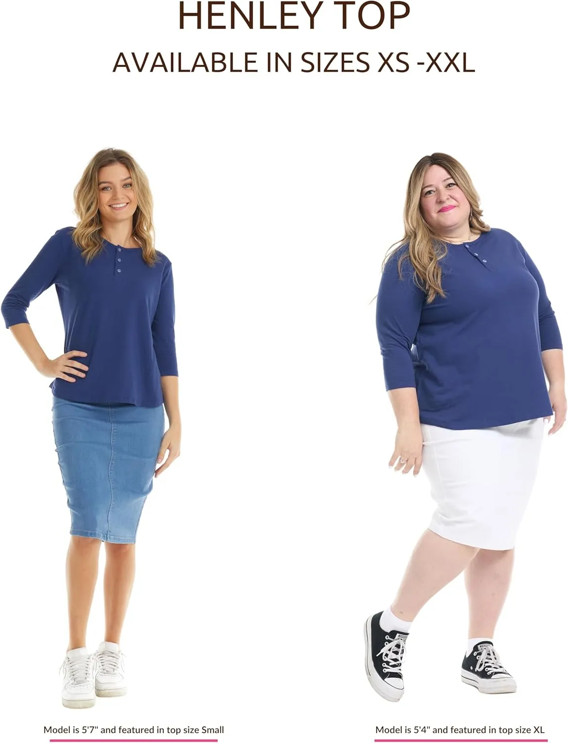 ESTEEZ 3/4 Sleeve Cotton Spandex Casual Henley Tops for Women