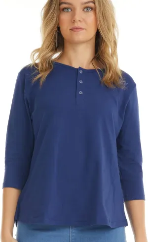 ESTEEZ 3/4 Sleeve Cotton Spandex Casual Henley Tops for Women