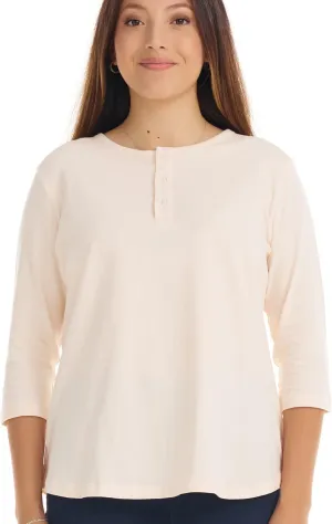 ESTEEZ 3/4 Sleeve Cotton Spandex Casual Henley Tops for Women