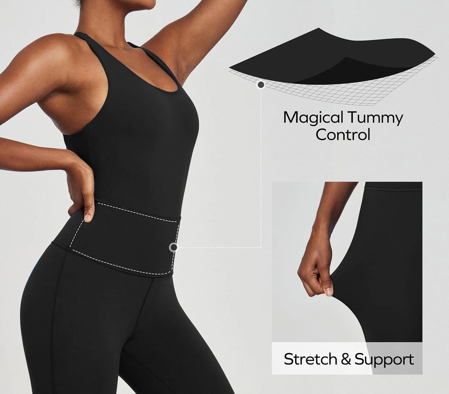 Ewedoos Workout Jumpsuits for Women Tummy Control Adjustable Straps One Piece Workout Bodysuit Yoga Pilates Outfits