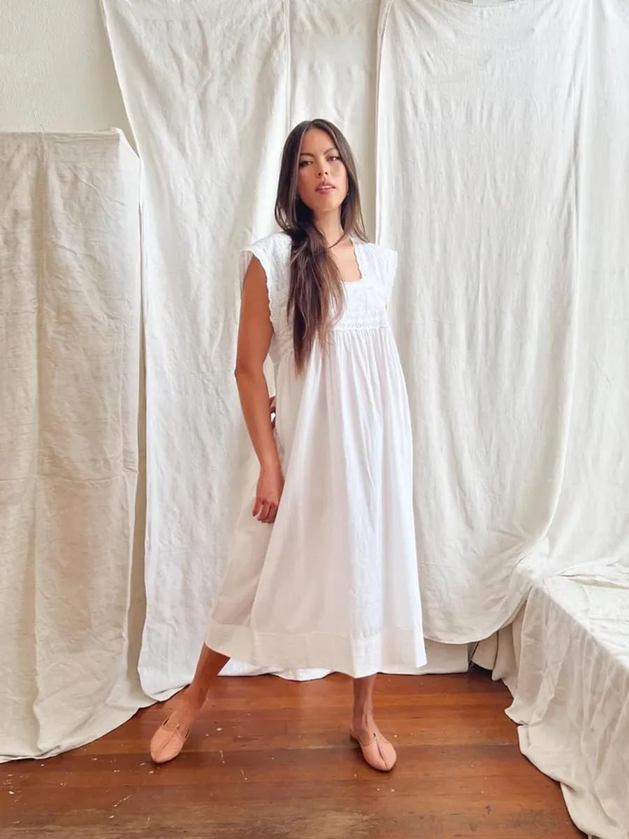 Feminine white 100% pure cotton nightgown women's Victorian style sleepwear nightdress boho sleeveless nightie