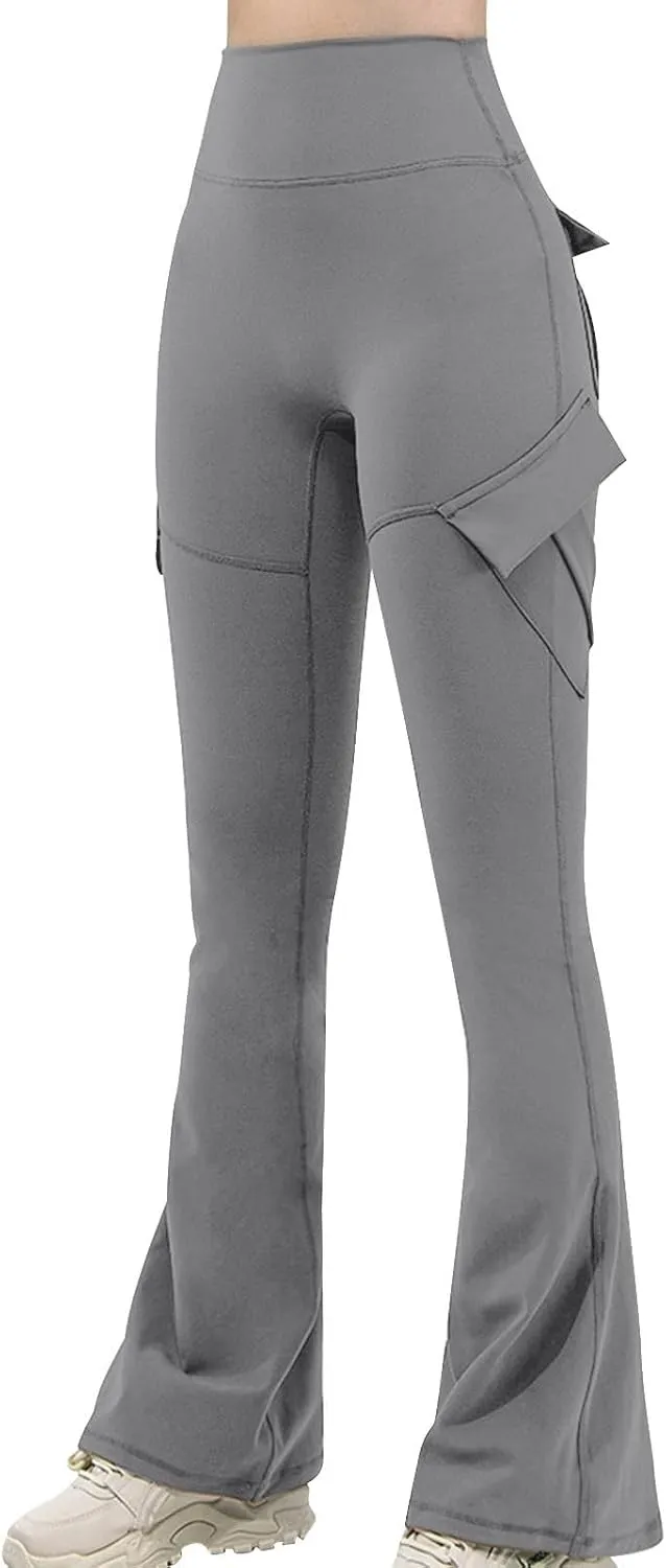 Flare Leggings for Women High Waisted Yoga Pants Tummy Control Cargo Leggings with 4 Pockets Bootcut Workout Leggings