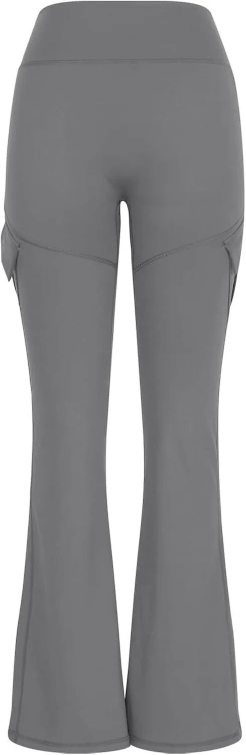 Flare Leggings for Women High Waisted Yoga Pants Tummy Control Cargo Leggings with 4 Pockets Bootcut Workout Leggings