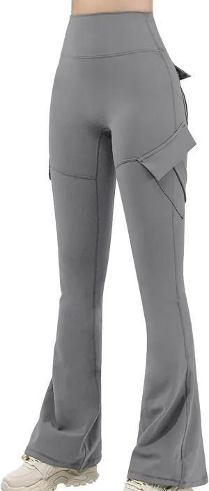 Flare Leggings for Women High Waisted Yoga Pants Tummy Control Cargo Leggings with 4 Pockets Bootcut Workout Leggings