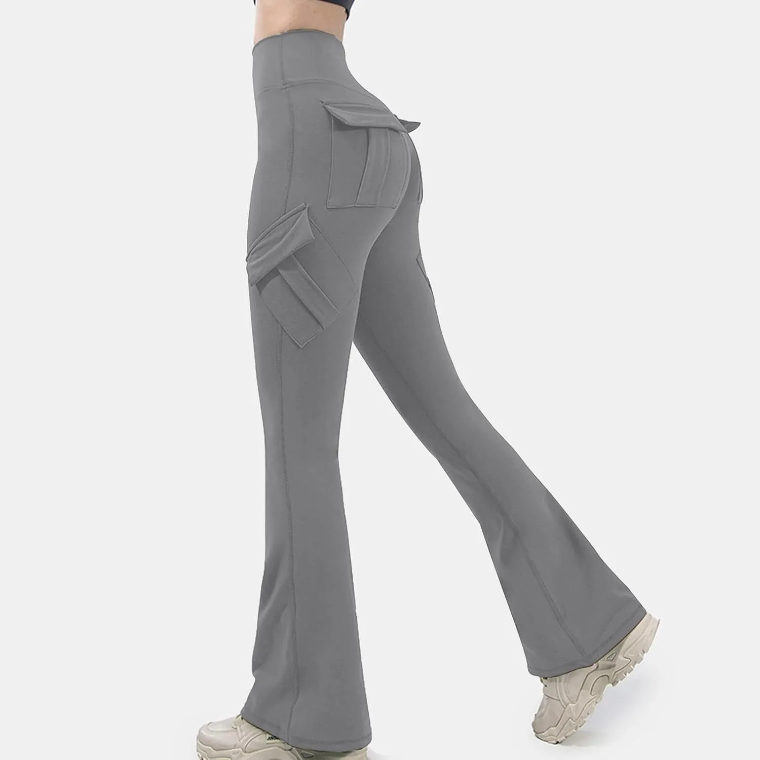 Flare Leggings for Women High Waisted Yoga Pants Tummy Control Cargo Leggings with 4 Pockets Bootcut Workout Leggings