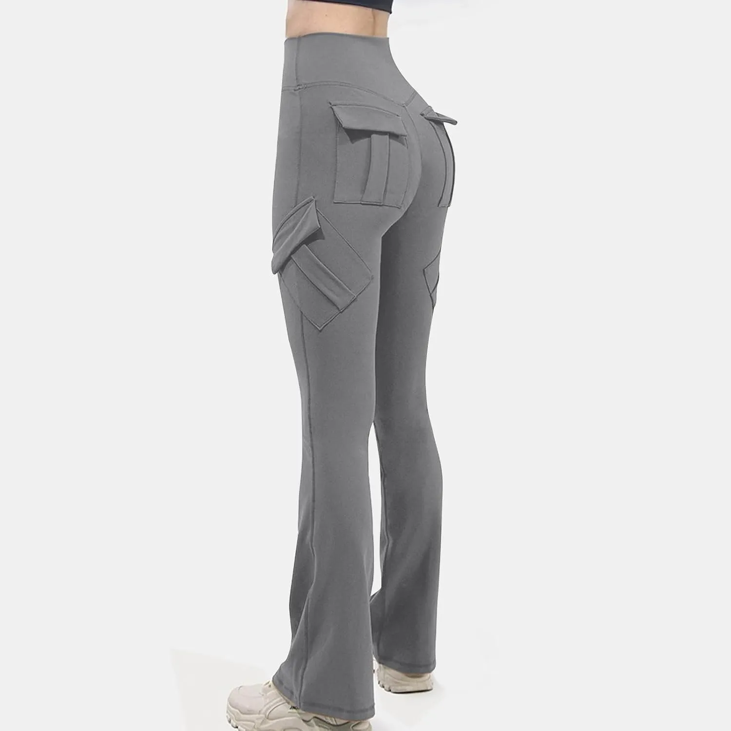 Flare Leggings for Women High Waisted Yoga Pants Tummy Control Cargo Leggings with 4 Pockets Bootcut Workout Leggings