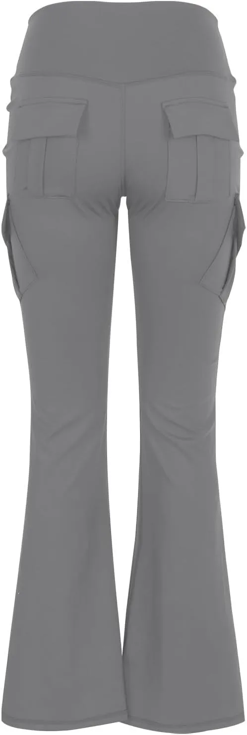 Flare Leggings for Women High Waisted Yoga Pants Tummy Control Cargo Leggings with 4 Pockets Bootcut Workout Leggings