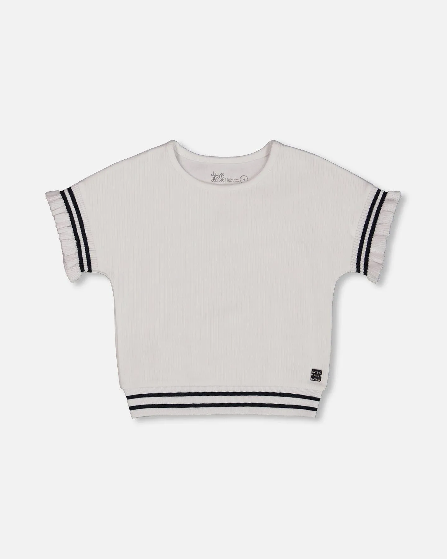 Flat Back Rib Top With Knitted Band White