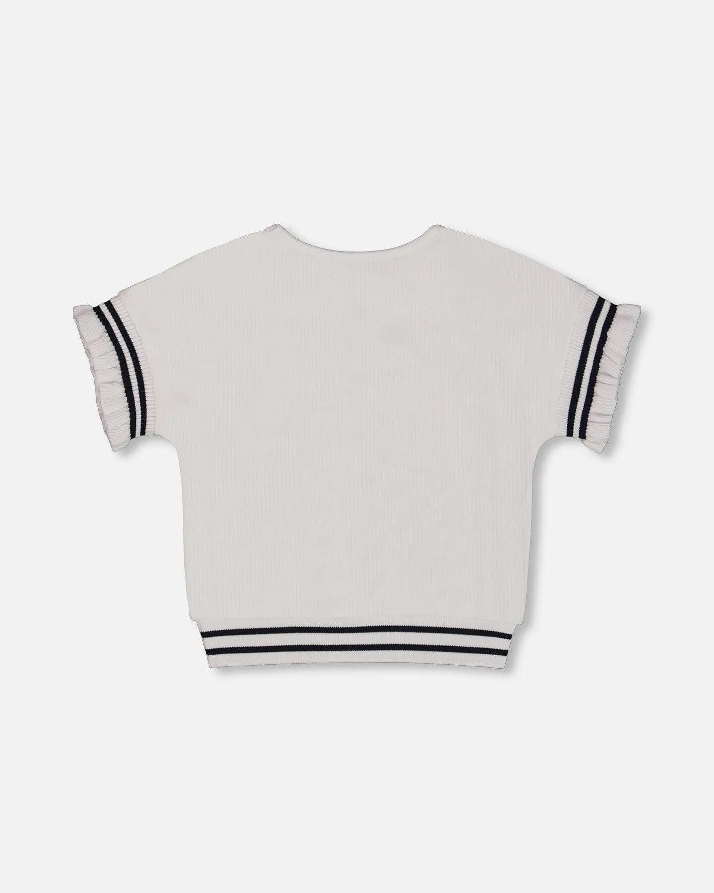 Flat Back Rib Top With Knitted Band White