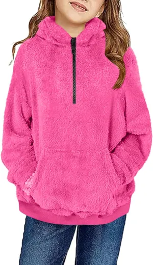 Fleece Top for Toddlers Girls Boys Zip Up Hoodie Jackets Warm Fall Winter Coats Fuzzy Outerwear with Pockets