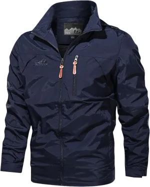 Functional Windbreaker Jacket Mens Lightweight Waterproof Softshell Raincoat Hooded Outdoor Hiking Coat