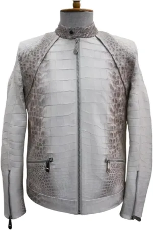 Genuine Alligator Leather Jacket Motocycle Suite For Men, Luxury Crocodile Skin Men's Jacket