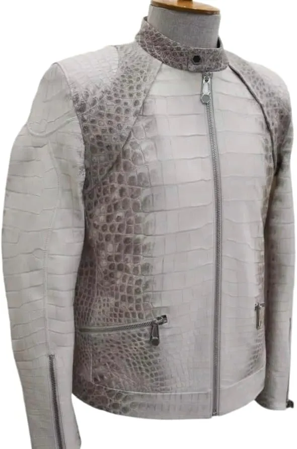 Genuine Alligator Leather Jacket Motocycle Suite For Men, Luxury Crocodile Skin Men's Jacket