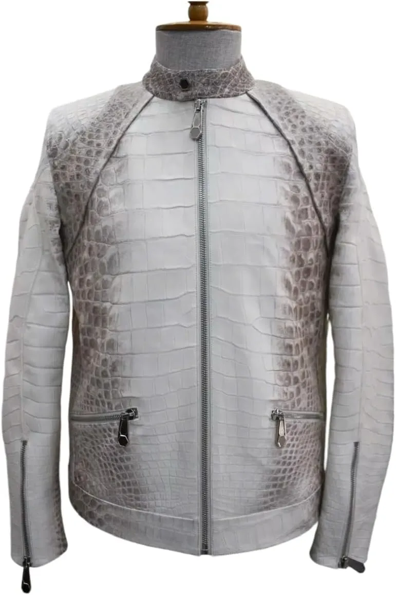 Genuine Alligator Leather Jacket Motocycle Suite For Men, Luxury Crocodile Skin Men's Jacket