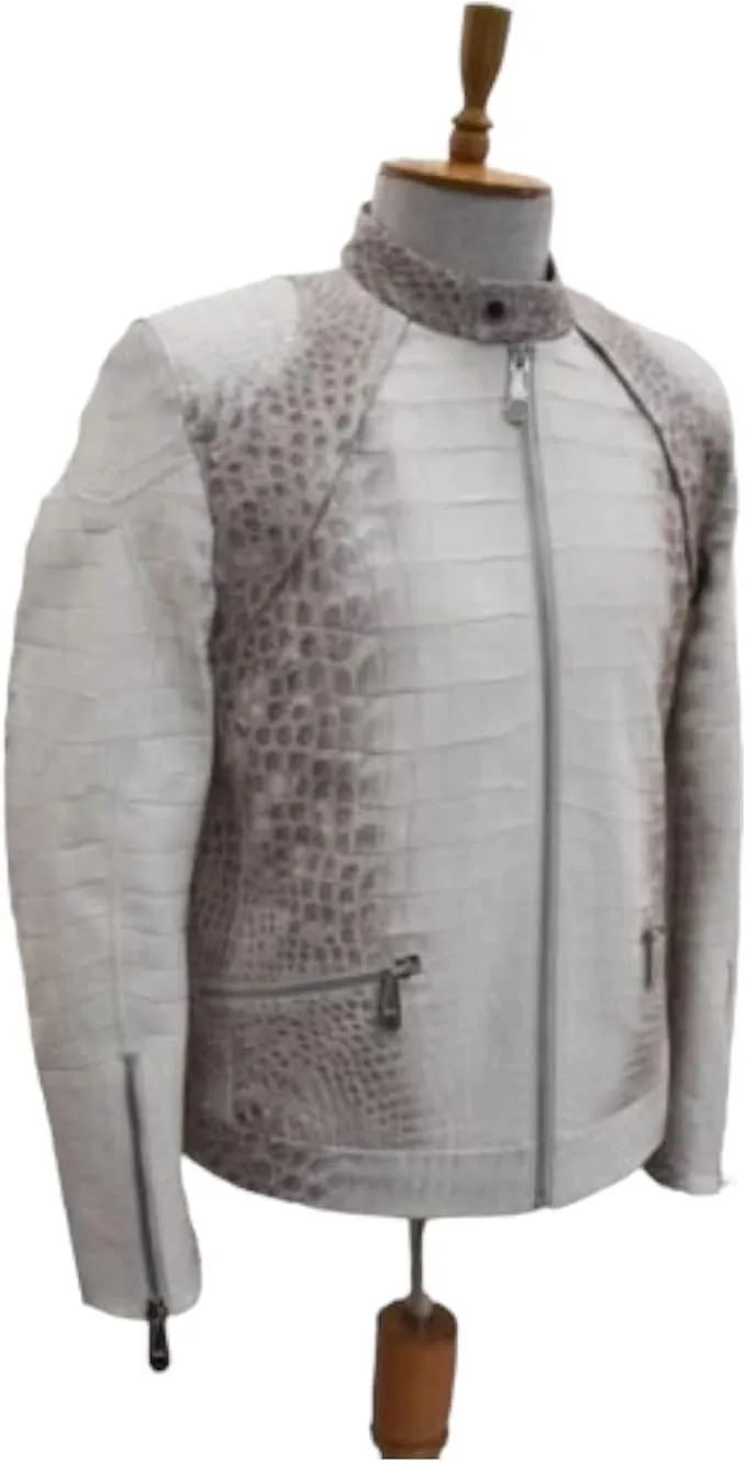 Genuine Alligator Leather Jacket Motocycle Suite For Men, Luxury Crocodile Skin Men's Jacket