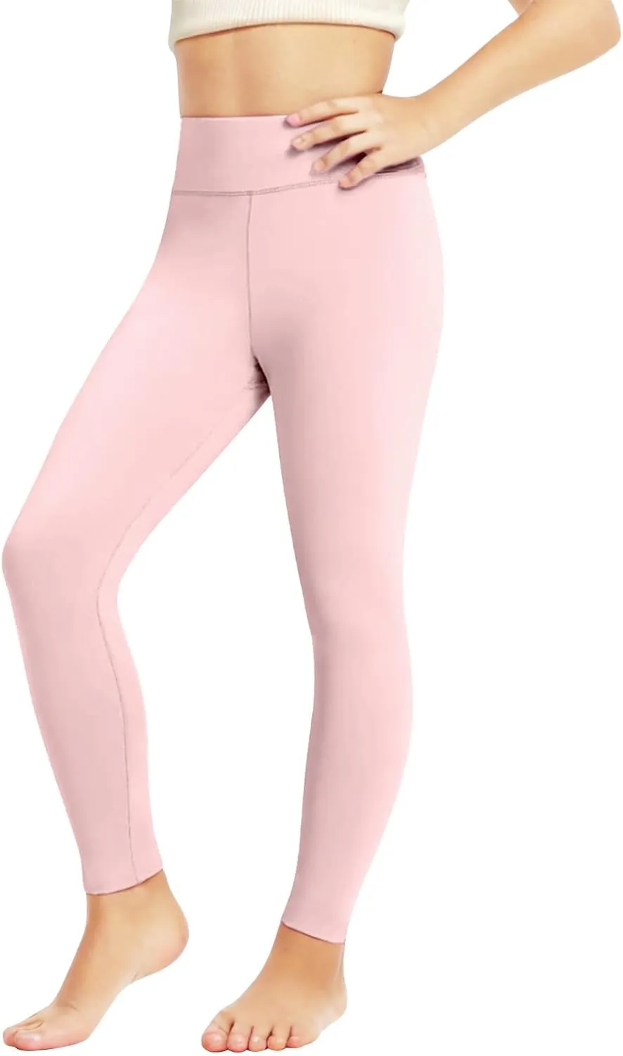 Girls' Leggings Solid Colour Girls Athletic Leggings High Waisted Tight Pants Stretch Comfort Bottom Yoga Trousers