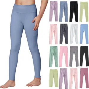 Girls' Leggings Solid Colour Girls Athletic Leggings High Waisted Tight Pants Stretch Comfort Bottom Yoga Trousers