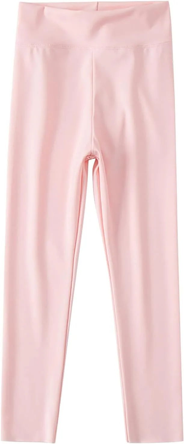 Girls' Leggings Solid Colour Girls Athletic Leggings High Waisted Tight Pants Stretch Comfort Bottom Yoga Trousers