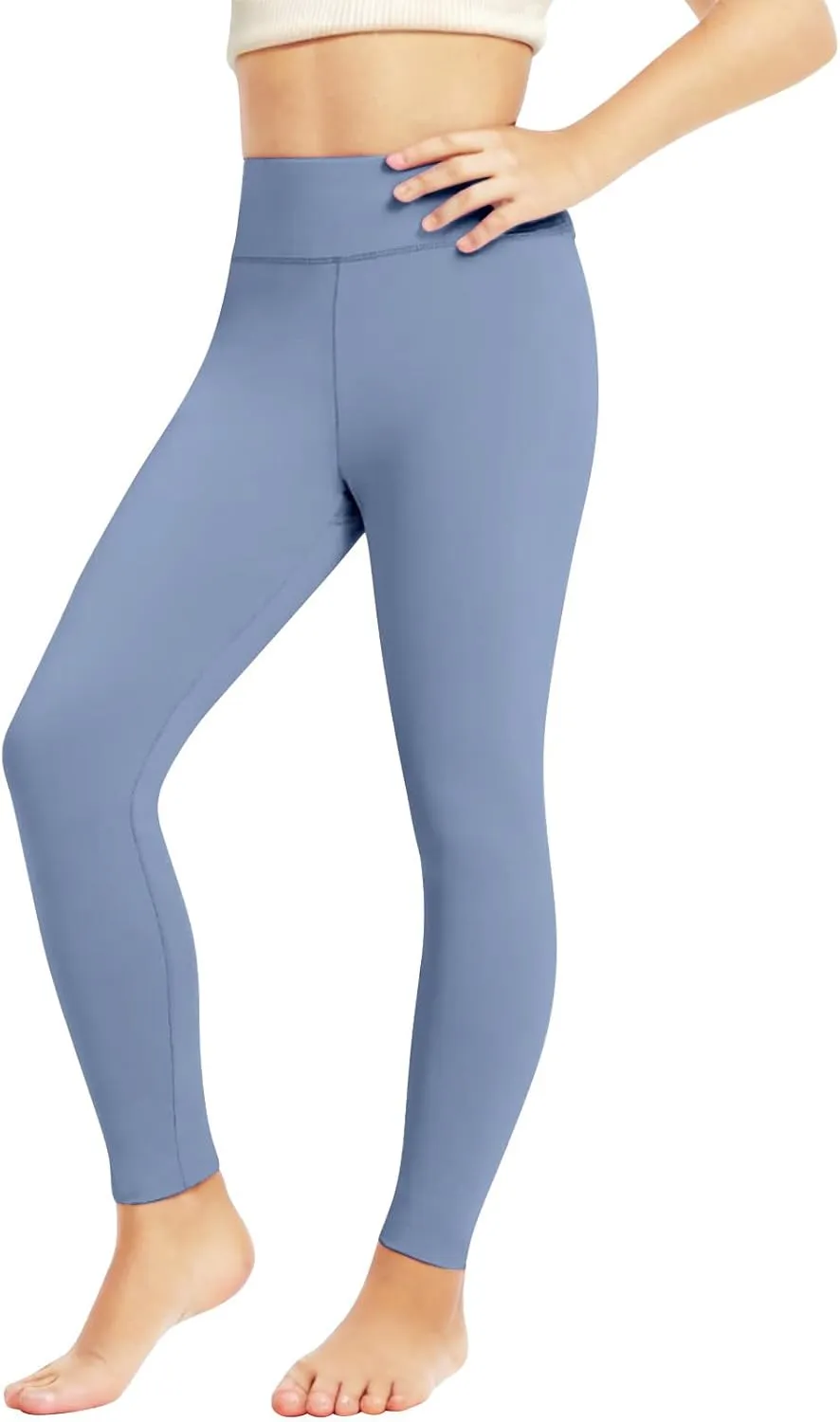 Girls' Leggings Solid Colour Girls Athletic Leggings High Waisted Tight Pants Stretch Comfort Bottom Yoga Trousers