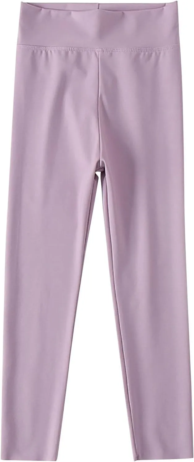 Girls' Leggings Solid Colour Girls Athletic Leggings High Waisted Tight Pants Stretch Comfort Bottom Yoga Trousers